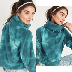 Old Navy NWT! Women'S Cozy Fleece Funnel Neck Tie Dye Pullover In Blue/Green